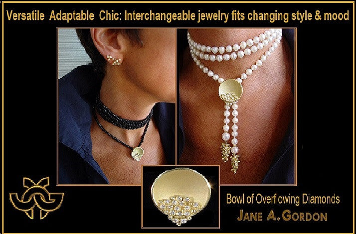 Bowl of Overflowing Diamonds on pearls-Bracelet- 18K gold