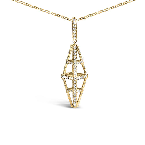 14K Yellow Gold 1.0 Cttw Diamond Studded Geometric Double Pyramid 18" Pendant Necklace (G-H Color, SI1-SI2 Clarity)