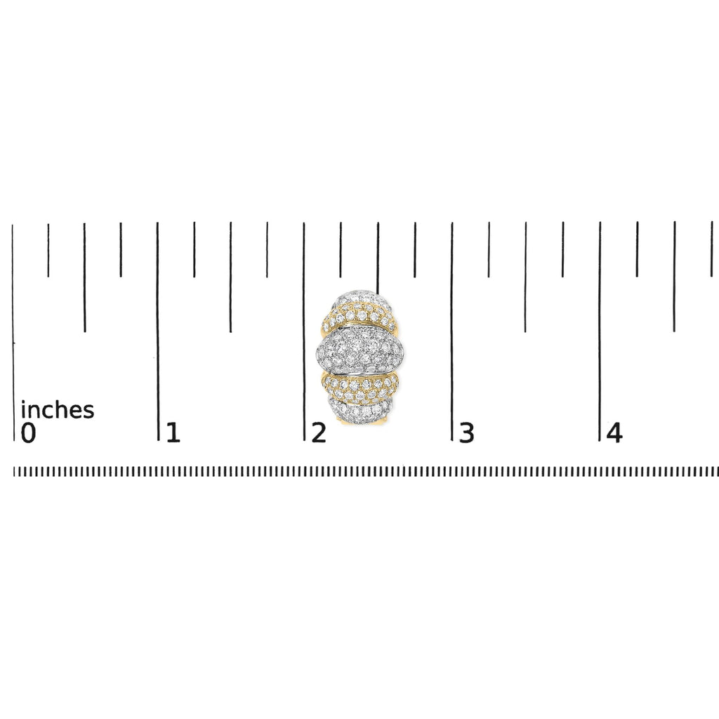 18K Two-Toned Gold 5.00 Cttw Diamond Three-tier Domed Button Omega Back Earrings (G-H Color, VS2-SI1 Clarity)