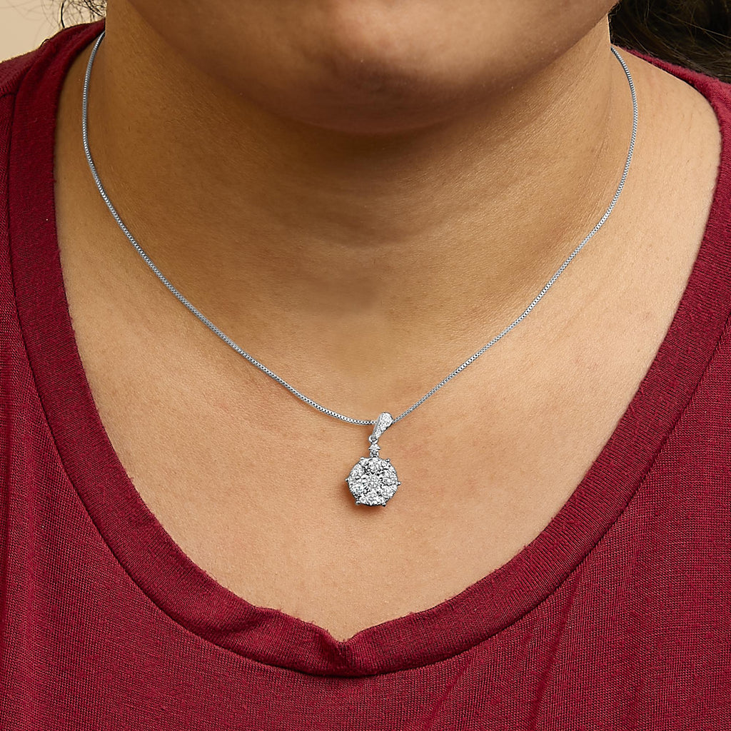 14K White Gold 1 1/5 Cttw Diamond Composite Cluster Pendant Necklace (F-G Color, VS2-SI1 Clarity) - 18" Inches