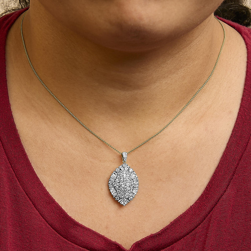 14K White and Yellow Gold 2.00 Cttw Diamond Cluster Pear Shaped Pendant Necklace (G-H Color, SI2-I1 Clarity) -20" Inches