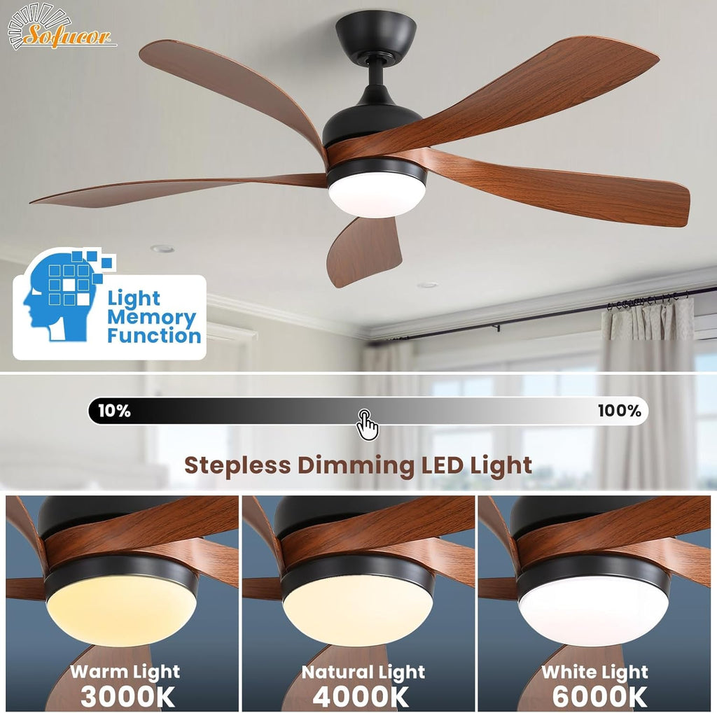 52 Inch Smart Ceiling Fan Three Color Lighting Remote
