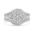 14K White Gold 1 1/2 Cttw Diamond Floral Cluster and Studded Shank Halo Ring (H-I Color, SI2-I1 Clarity)