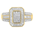 10K Yellow Gold Round and Baguette-Cut Diamond Cluster Ring (1.0 Cttw, I-J Color, SI1-SI2 Clarity)