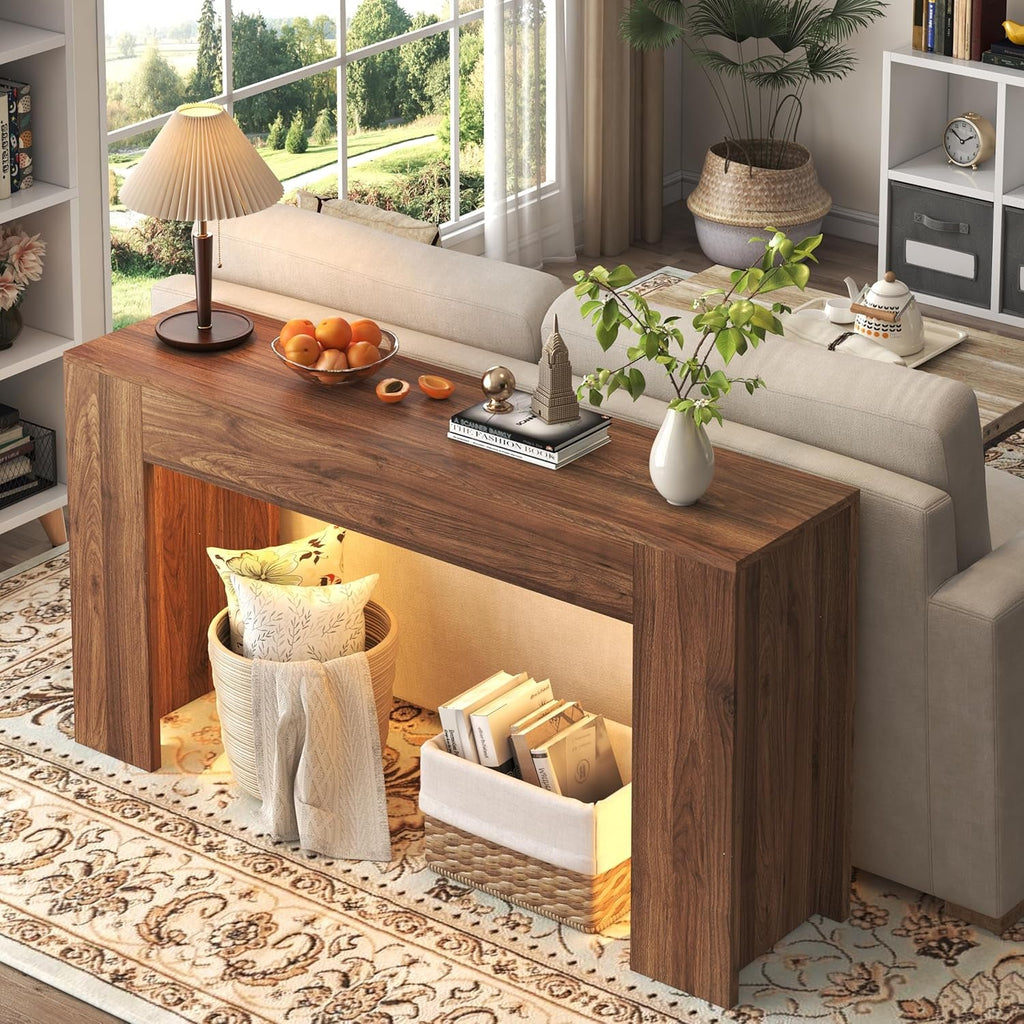 63 Inch Industrial Grade Console Table Walnut Finish LED