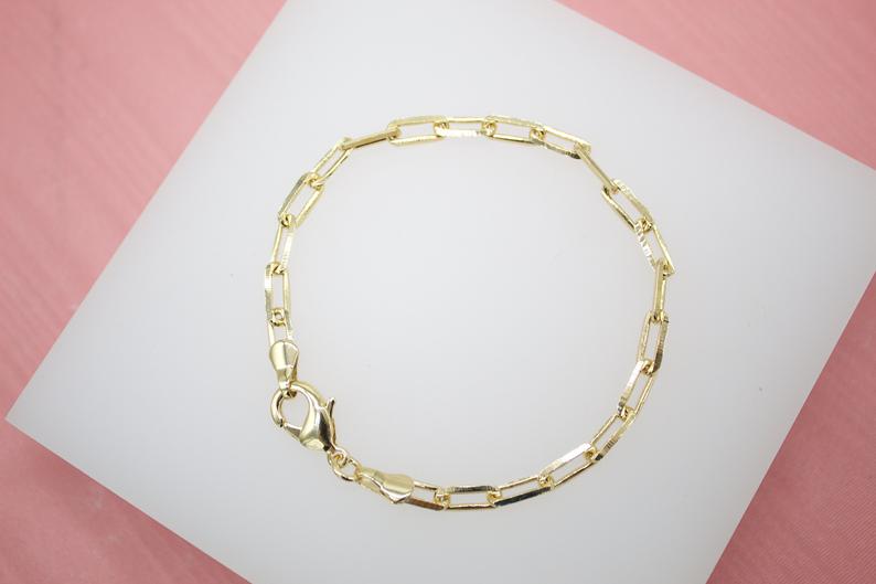 18K Gold Filled Paper Clip Link Bracelet (I352)