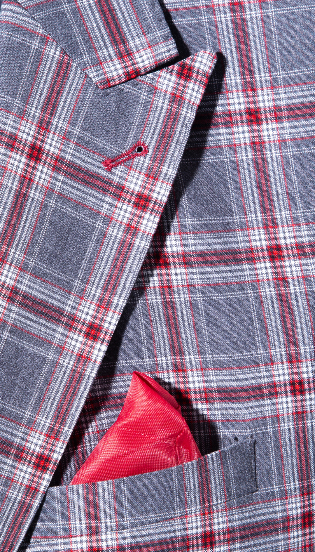 The Kingston Mens Grey/Red Checker Slim Fit 3 Piece Suit-4