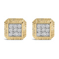 10K Yellow Gold Plated .925 Sterling Silver 1/6 Cttw Diamond Textured Halo Stud Earrings