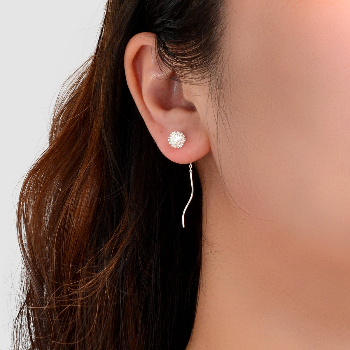Minimalist Silver Tassel Maple Leaf Long Chain Threader Dangle Earrings Ear Line