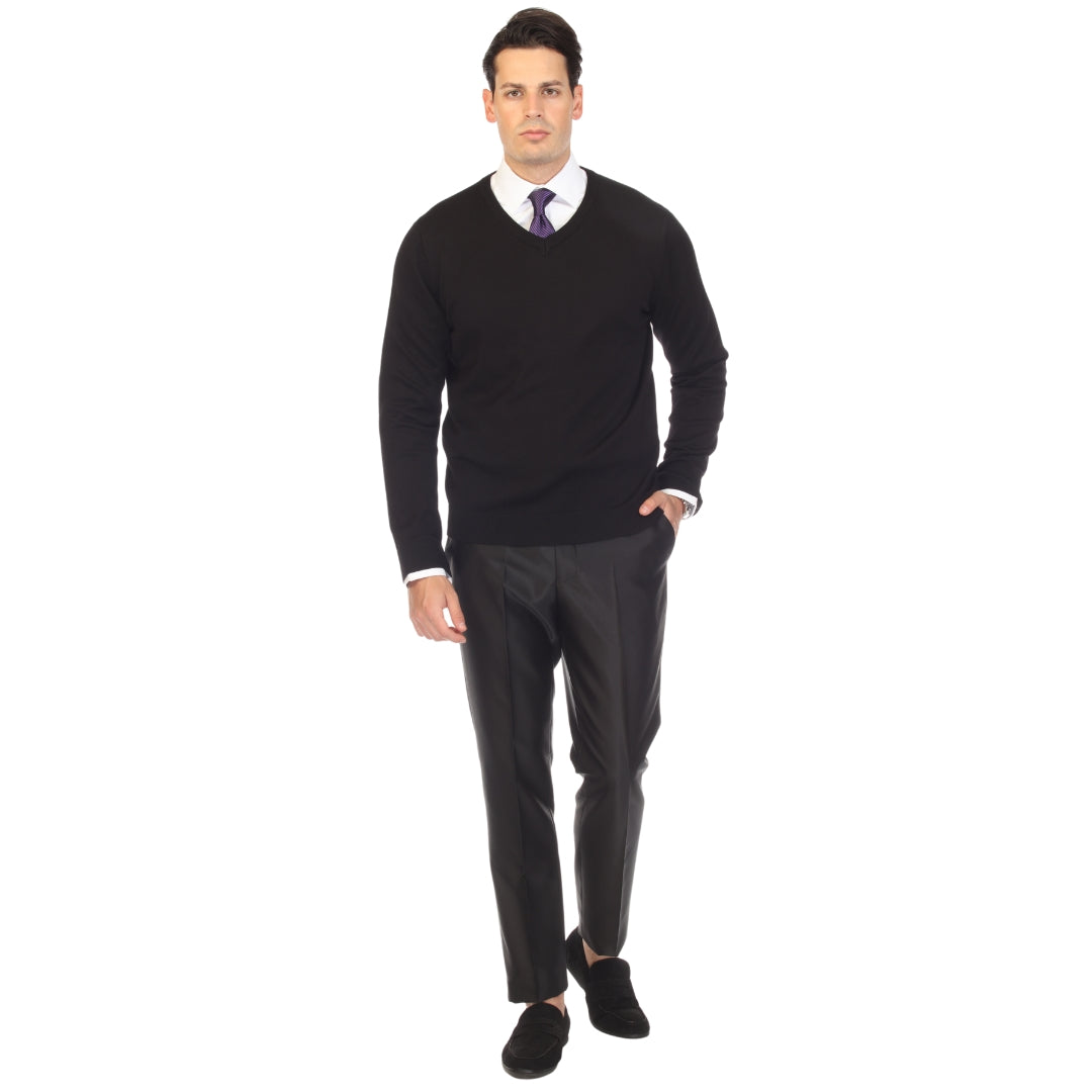 Sam Jacobi Men's Pullover Black Knitted Sweater V-neck Stylish Knitwear Long Sleeve Casual Slim Fit-2