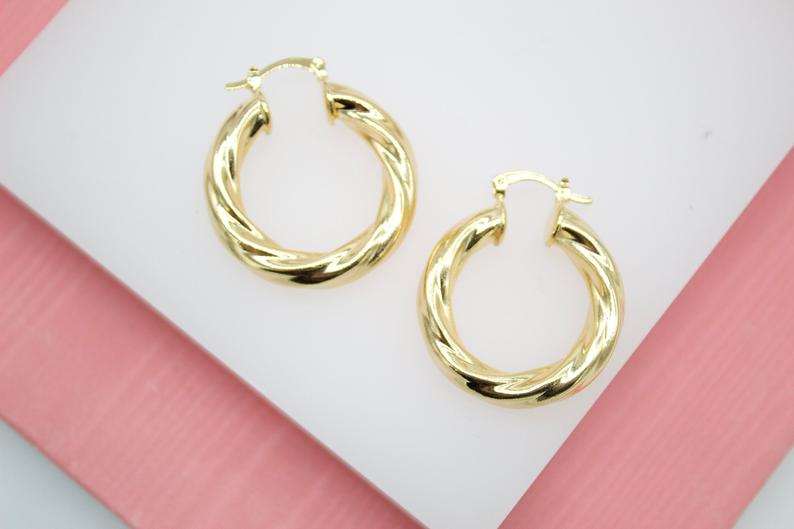 18K Gold Filled Twisted Hoops Lever Back Earrings (J107)