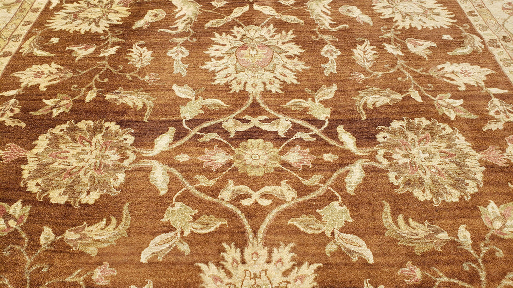 Indo Persian Rug 10x14, Mahal Sultanabad Oriental Carpet, Burnt Orange & Beige, Handmade Wool Area Rug