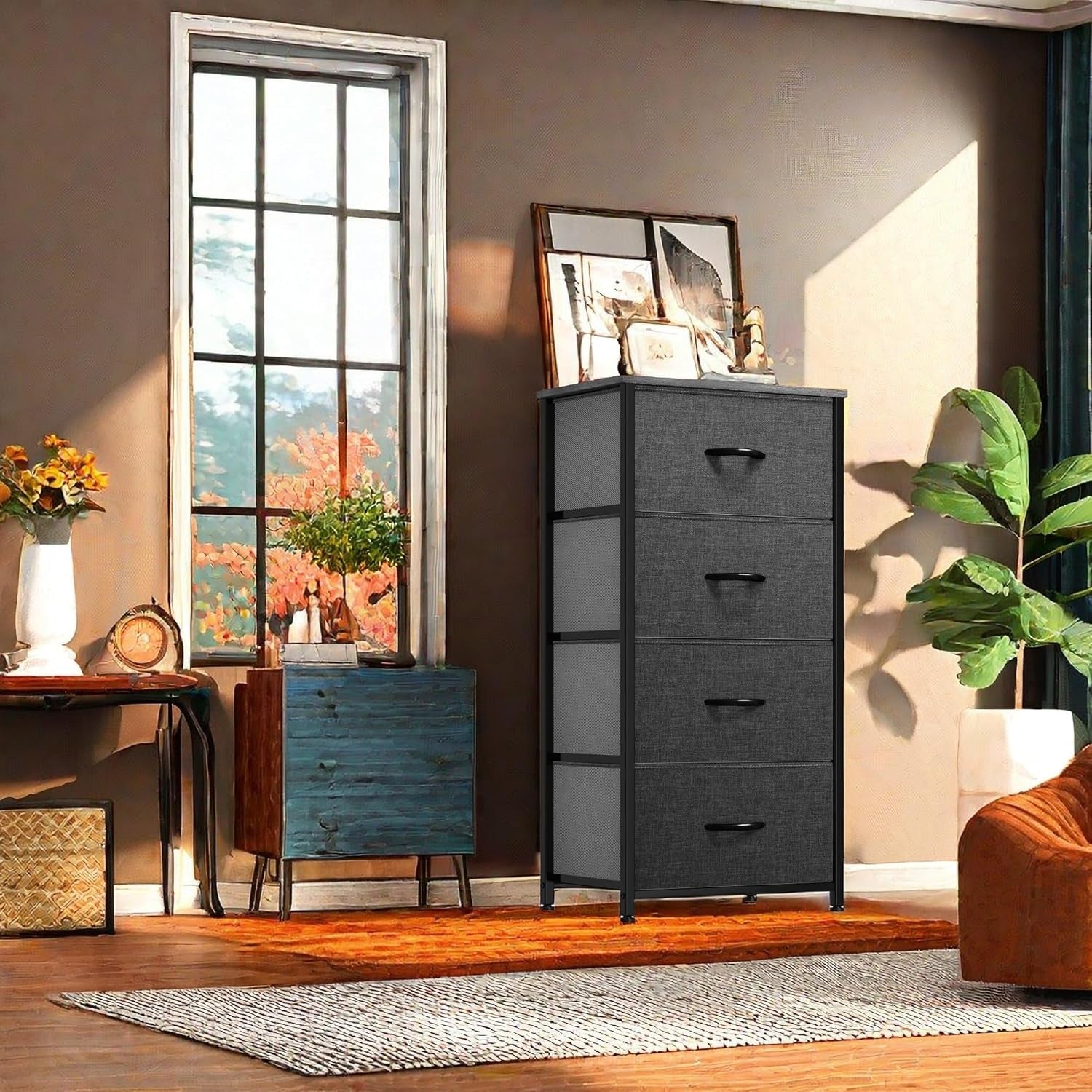 Storage Tower With Four Drawers Fabric Dresser Unit