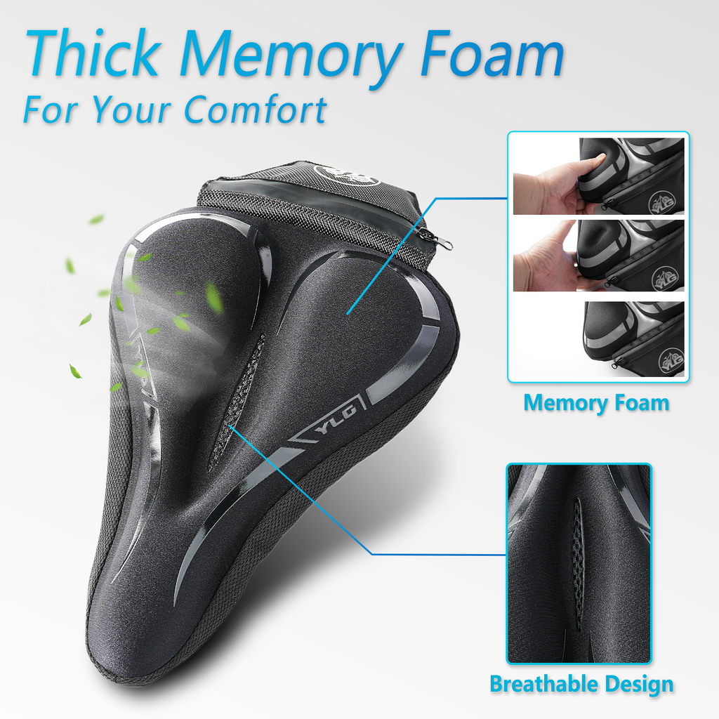 YC 4, YLG Memory Foam Bike seat Cover Black 11" x 7"