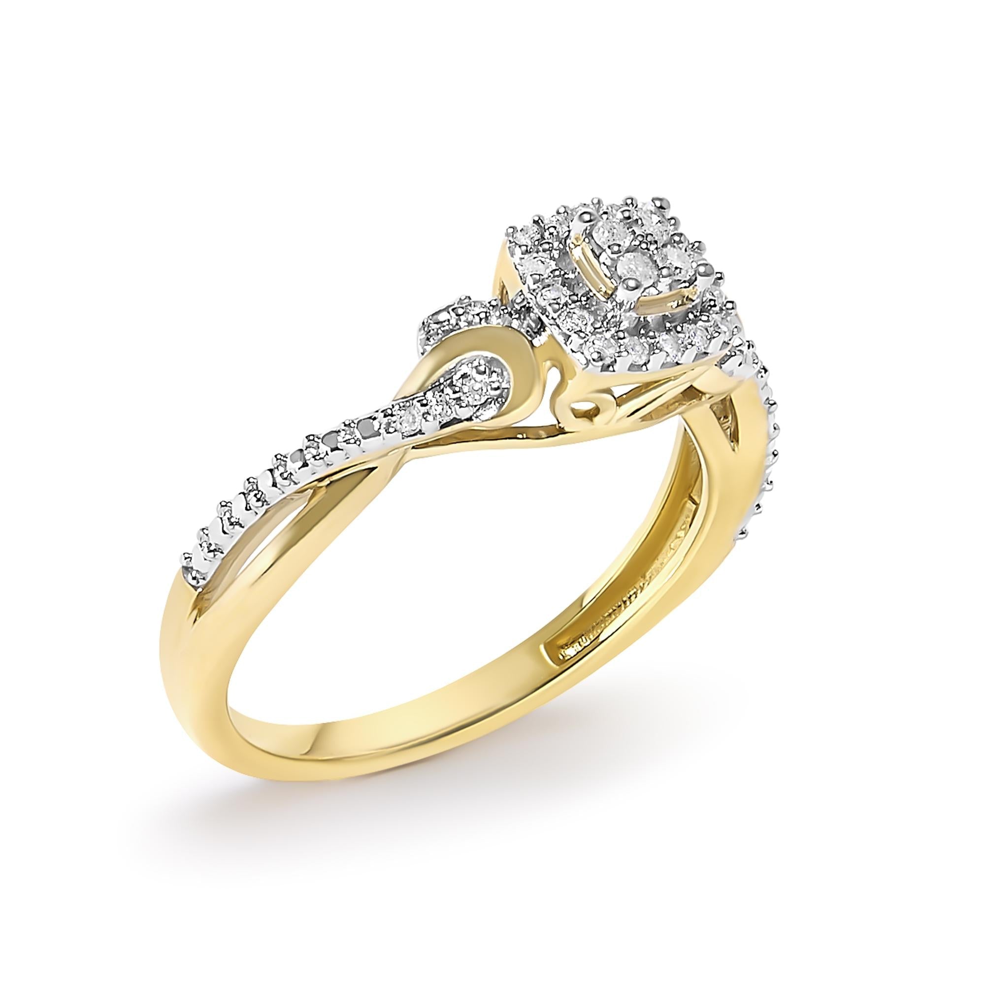 10K Yellow Gold Twisted Shank 1/10 Cttw Diamond Composite Halo Engagement Ring