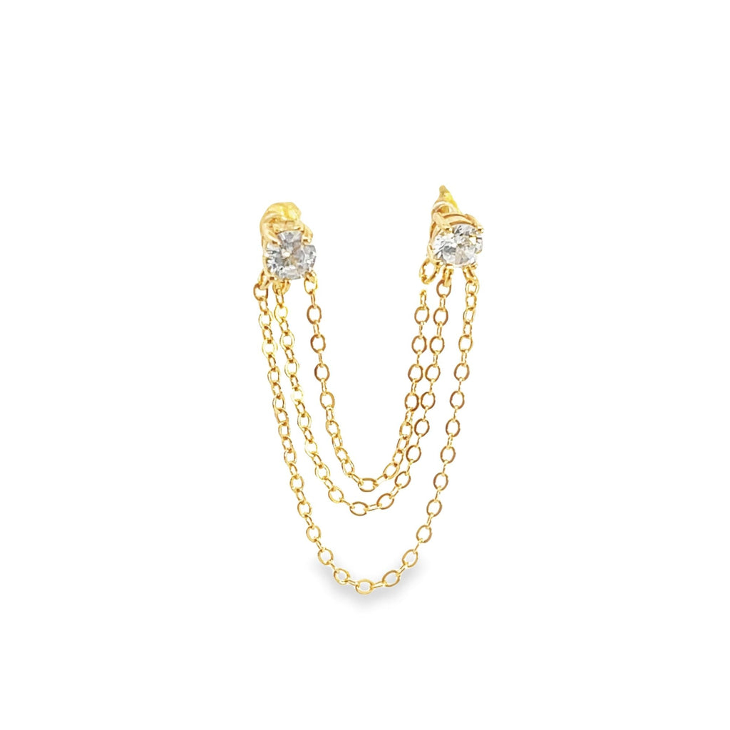 Triple Chain Drop Dangle CZ 2 Studs Earrings (K339)