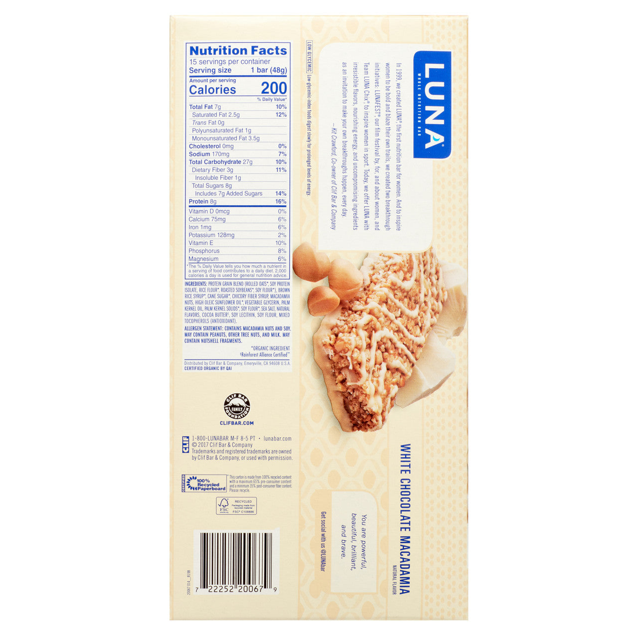 Clif Bar White Choc Macadamia Luna Bar (15x1.69 Oz)