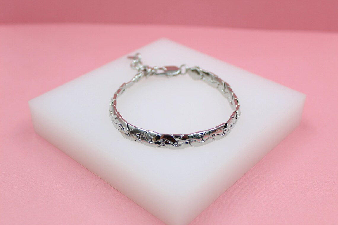 Rhodium Filled 6mm Designed Link Bracelet (I80B)