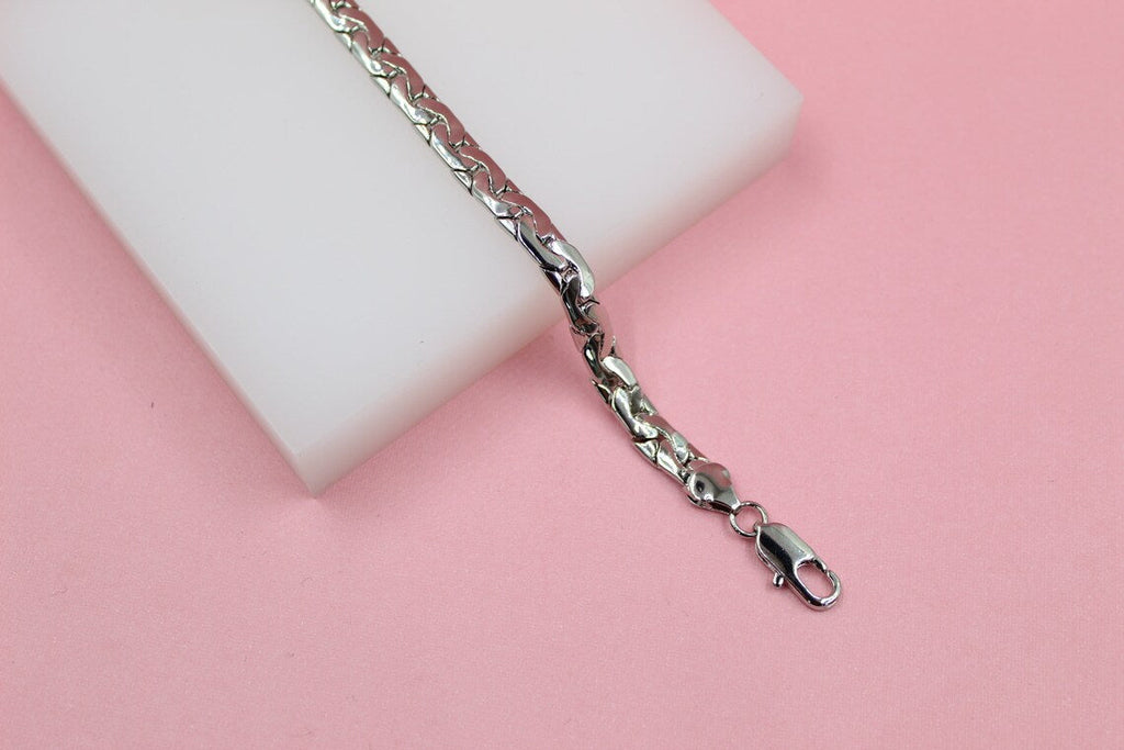 Rhodium Filled 6mm Designed Link Bracelet (I80B)