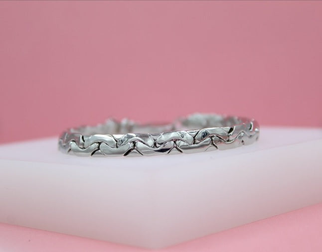 Rhodium Filled 6mm Designed Link Bracelet (I80B)