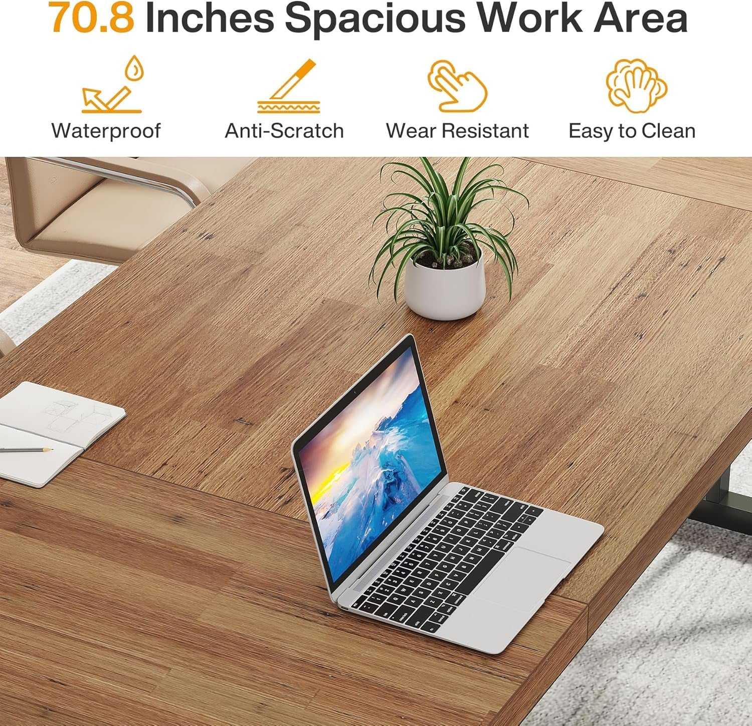 70.8 Inch Executive Desk Large Modern Home Office Desk