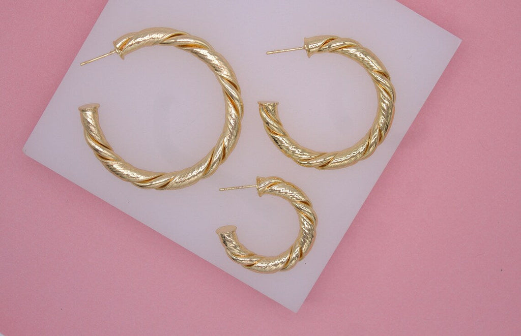 18K Gold Filled Twisted Hoop Stud Earrings | Gold Circle Twisted Hoop | Twisted Open Hoop (J77, J79)