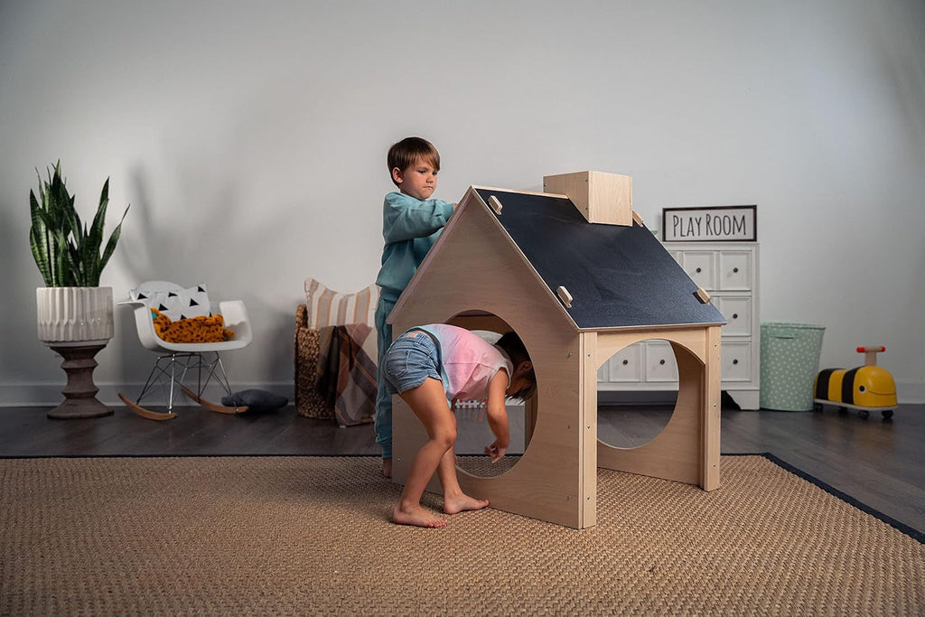 Indoor Montessori Wooden Playhouse With Chalkboard