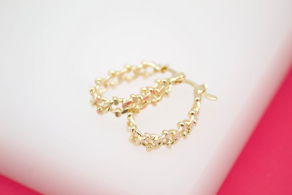 18K Gold Filled 5mm Small Designed Oval Curb Cuban Hoops Lever Back Hoop (K200)