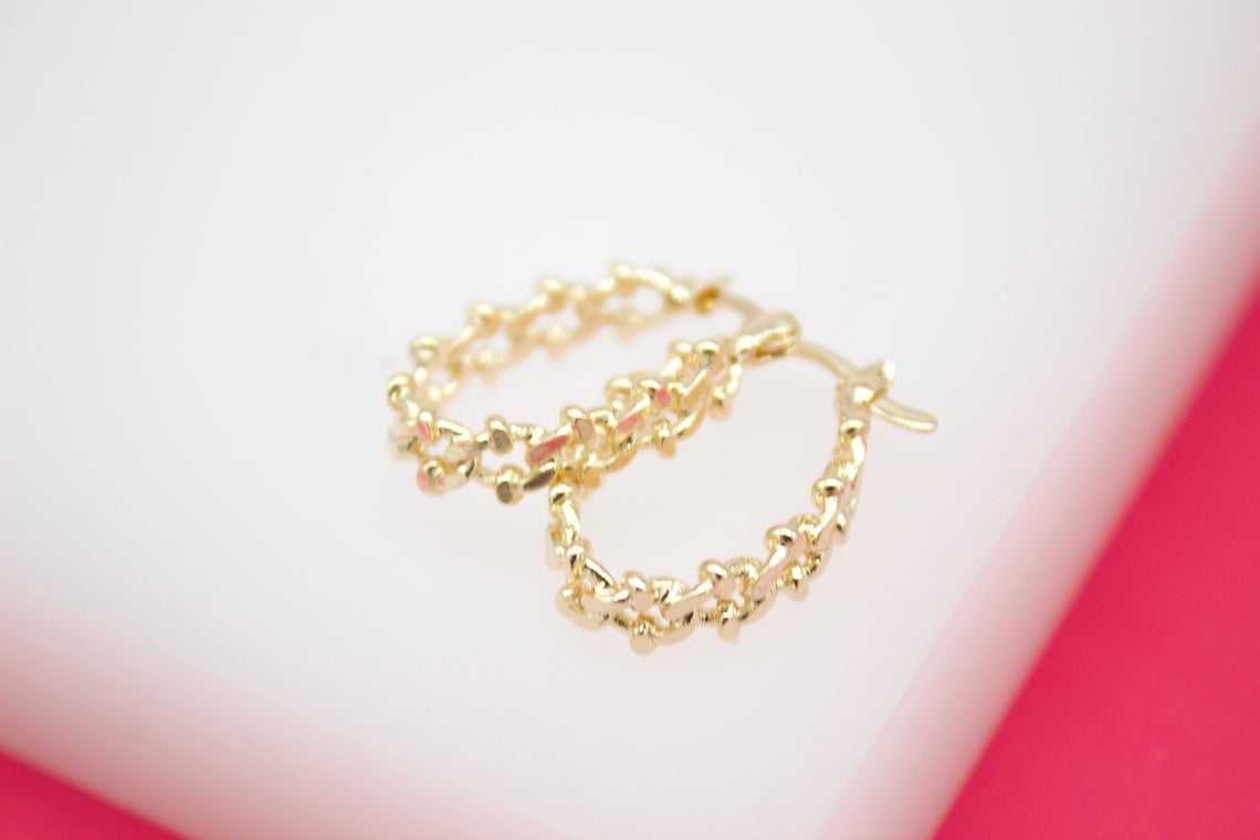 18K Gold Filled 5mm Small Designed Oval Curb Cuban Hoops Lever Back Hoop (K200)