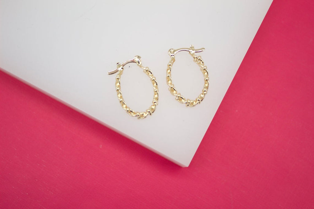 18K Gold Filled 5mm Small Designed Oval Curb Cuban Hoops Lever Back Hoop (K200)