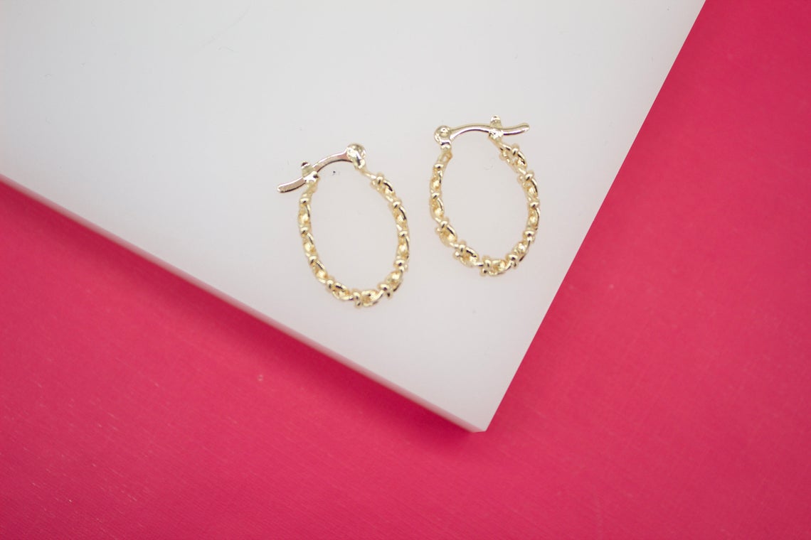 18K Gold Filled 5mm Small Designed Oval Curb Cuban Hoops Lever Back Hoop (K200)