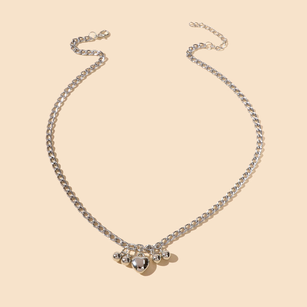 Designer Jewellery Punk Chain Beads Heart Pendant Women Collar Trendy Necklace