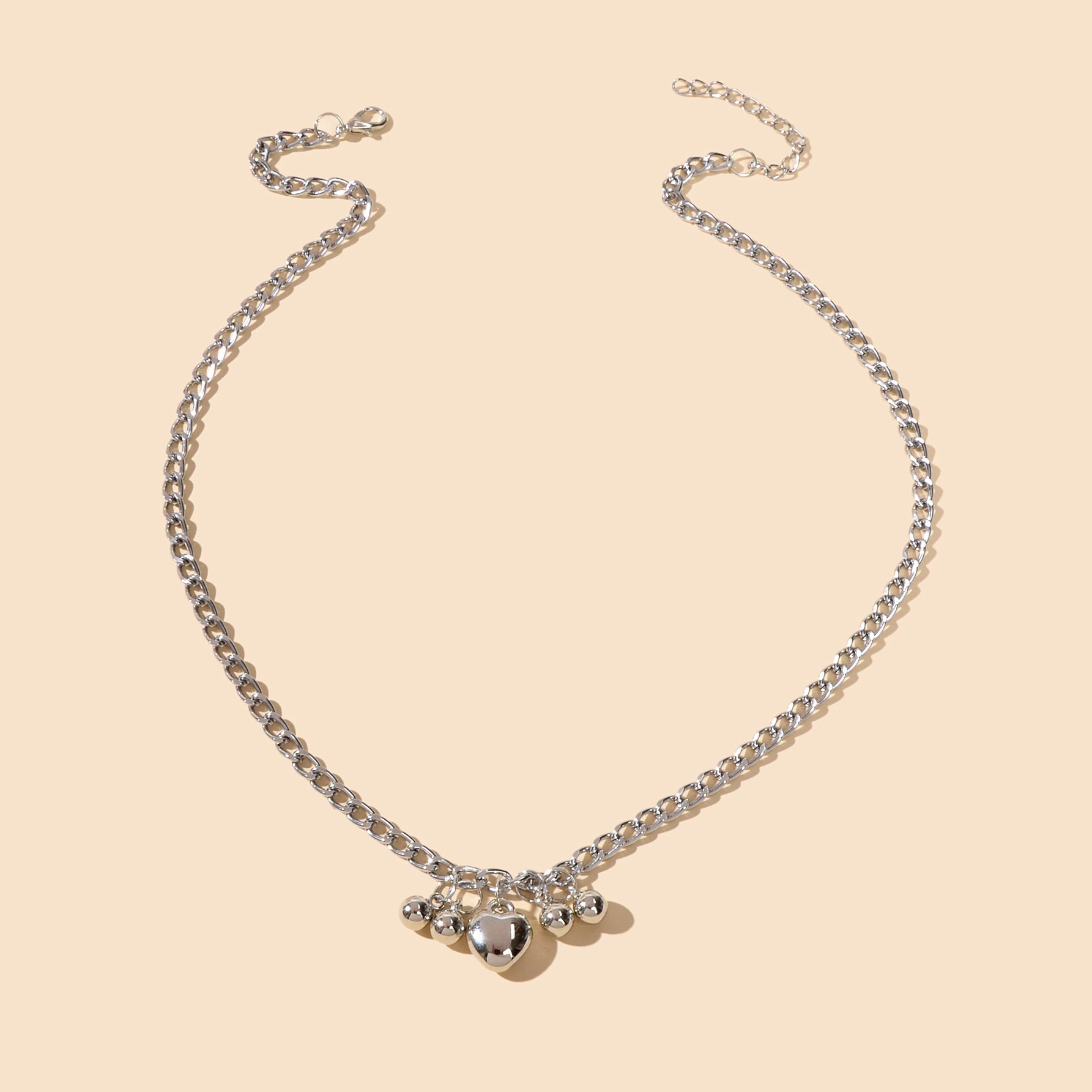 Designer Jewellery Punk Chain Beads Heart Pendant Women Collar Trendy Necklace