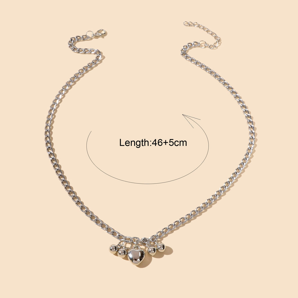Designer Jewellery Punk Chain Beads Heart Pendant Women Collar Trendy Necklace