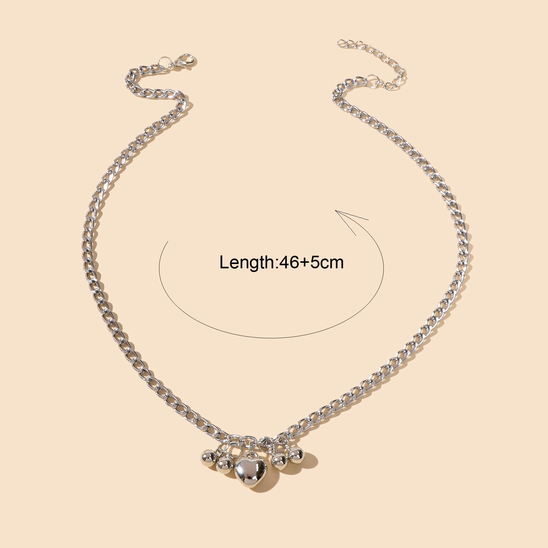 Designer Jewellery Punk Chain Beads Heart Pendant Women Collar Trendy Necklace