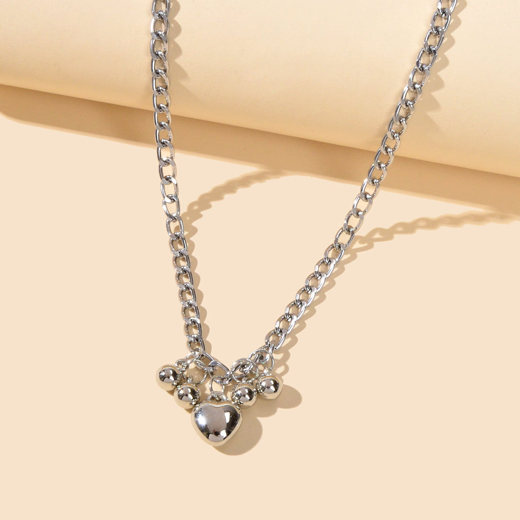 Designer Jewellery Punk Chain Beads Heart Pendant Women Collar Trendy Necklace