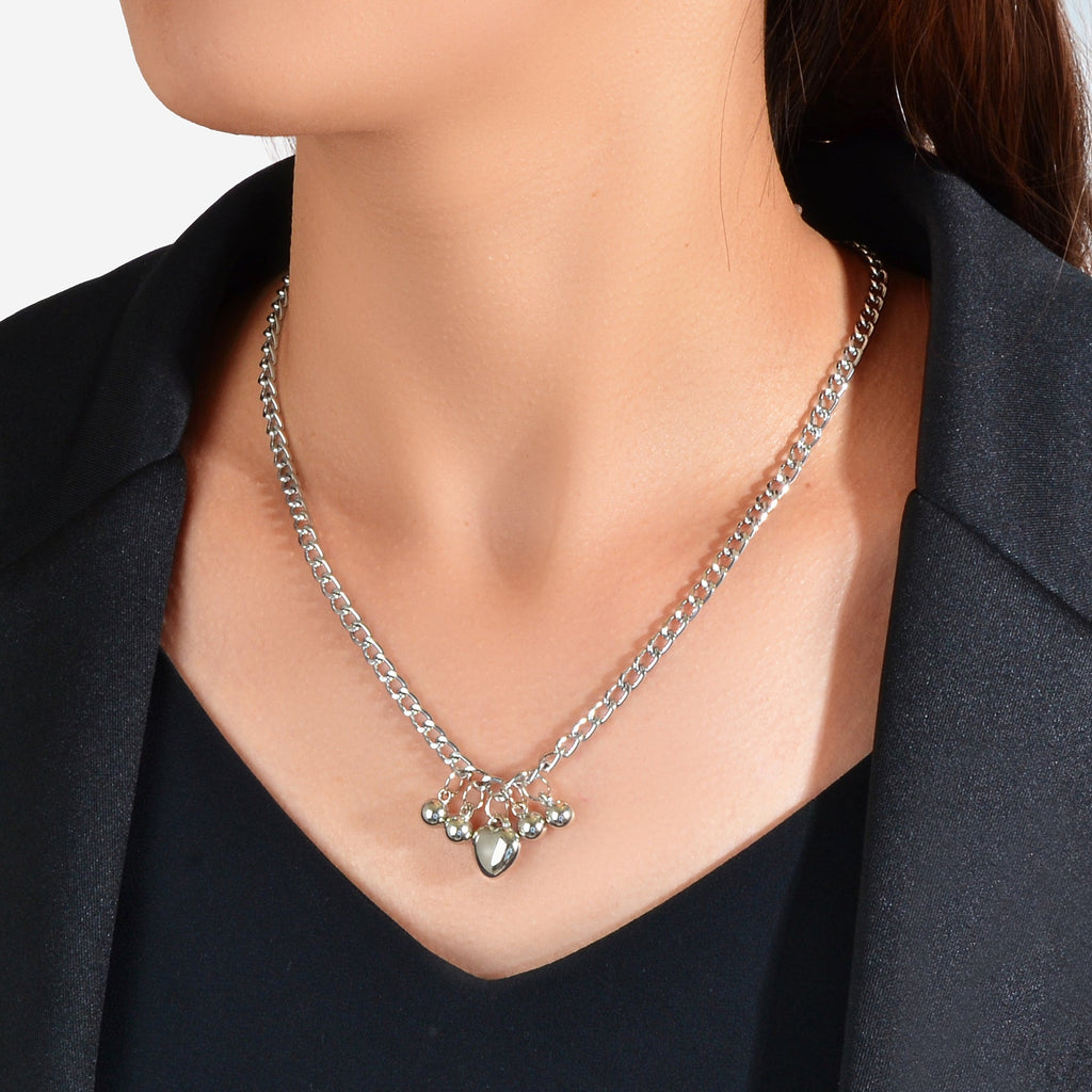 Designer Jewellery Punk Chain Beads Heart Pendant Women Collar Trendy Necklace