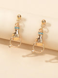 Unique Design Metal Rhinestone Decor Hand with Ring Earrings Women Dainty Gift