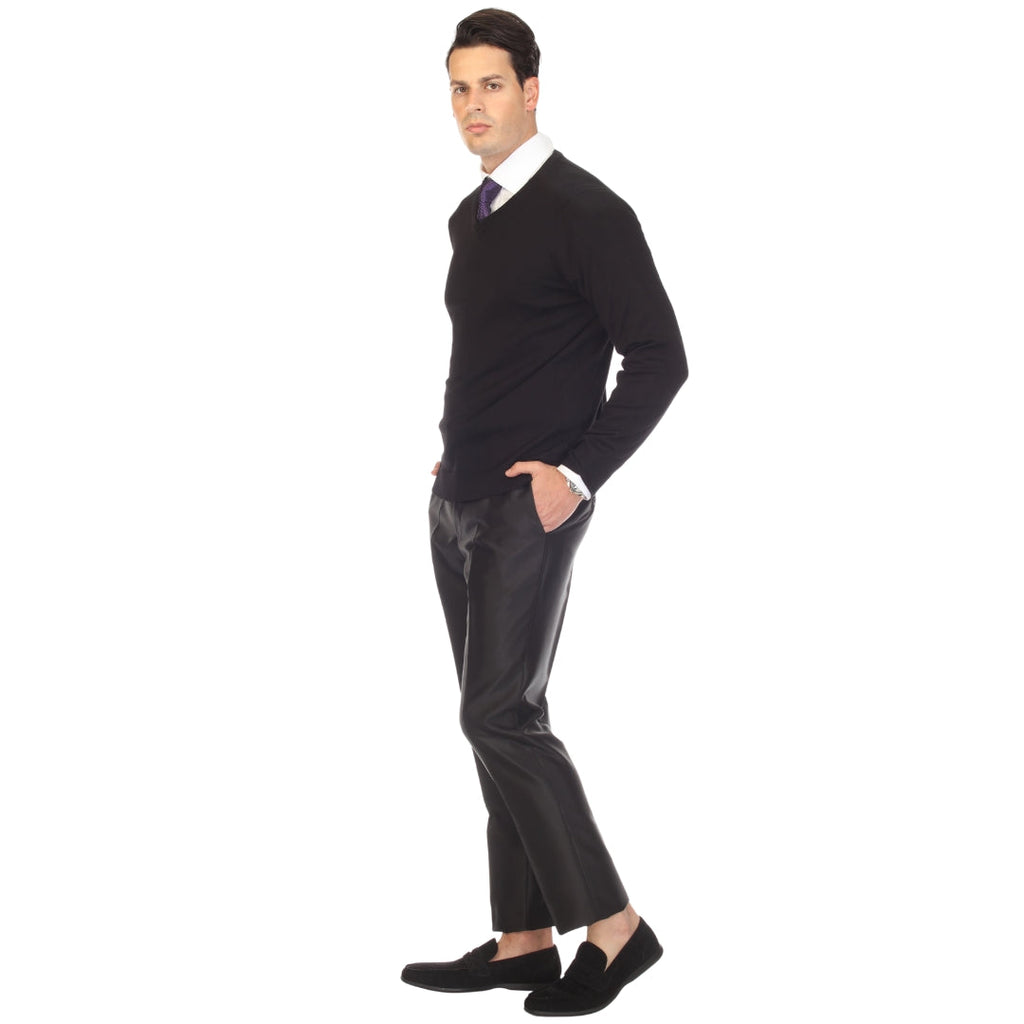 Sam Jacobi Men's Pullover Black Knitted Sweater V-neck Stylish Knitwear Long Sleeve Casual Slim Fit-3