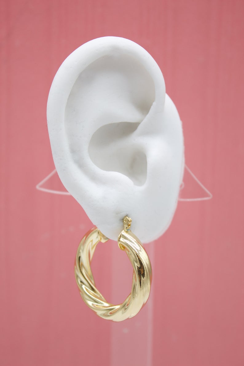 18K Gold Filled Twisted Hoops Lever Back Earrings (J107)