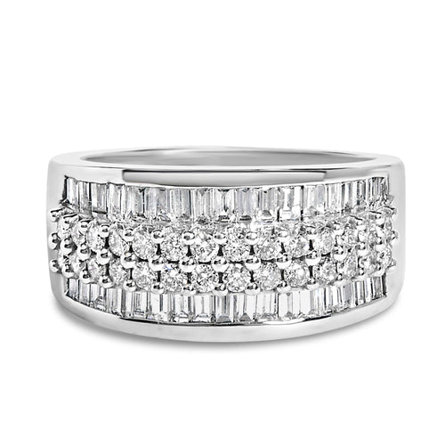 14K White Gold Round and Baguette Diamond Ring (1 1/2 Cttw, F-G Color, SI1-SI2 Clarity)