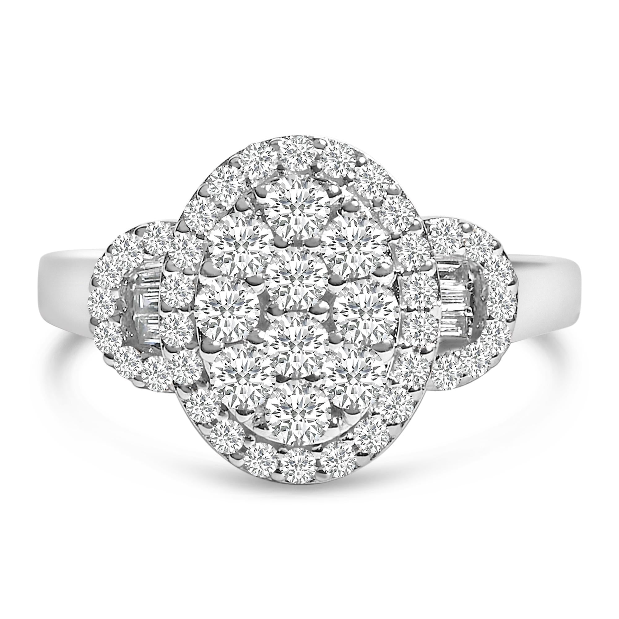 10K White Gold 1.0 Cttw Diamond Oval Cluster with Halo Vintage-Inspired Art Deco Buckle Style Statement Ring (G-H Color, SI1-SI2 Clarity)