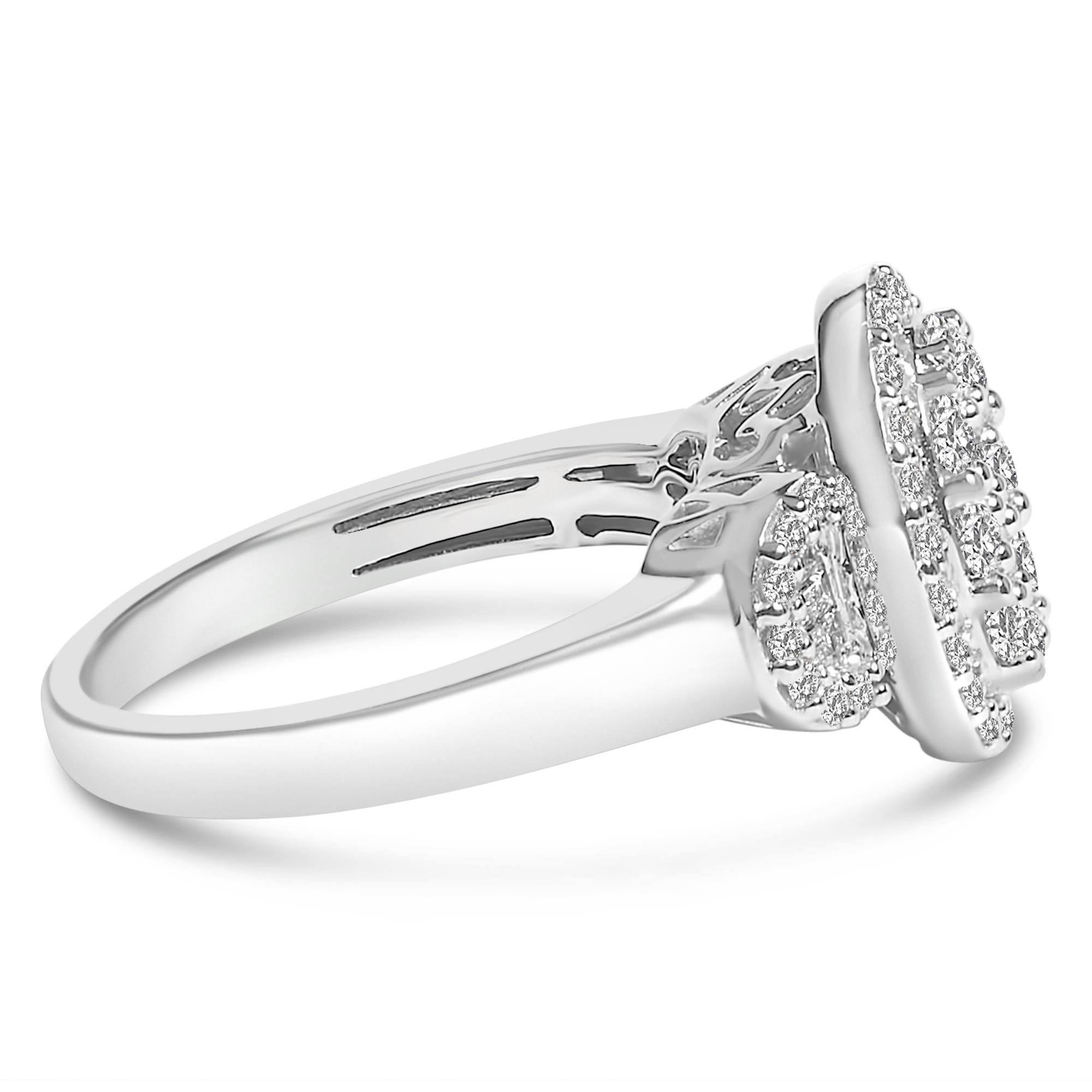 10K White Gold 1.0 Cttw Diamond Oval Cluster with Halo Vintage-Inspired Art Deco Buckle Style Statement Ring (G-H Color, SI1-SI2 Clarity)