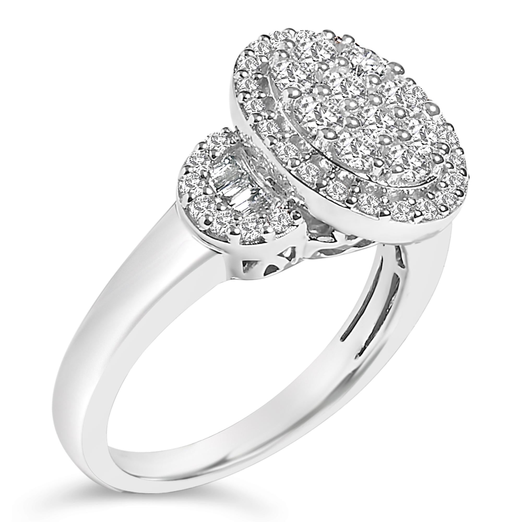 10K White Gold 1.0 Cttw Diamond Oval Cluster with Halo Vintage-Inspired Art Deco Buckle Style Statement Ring (G-H Color, SI1-SI2 Clarity)