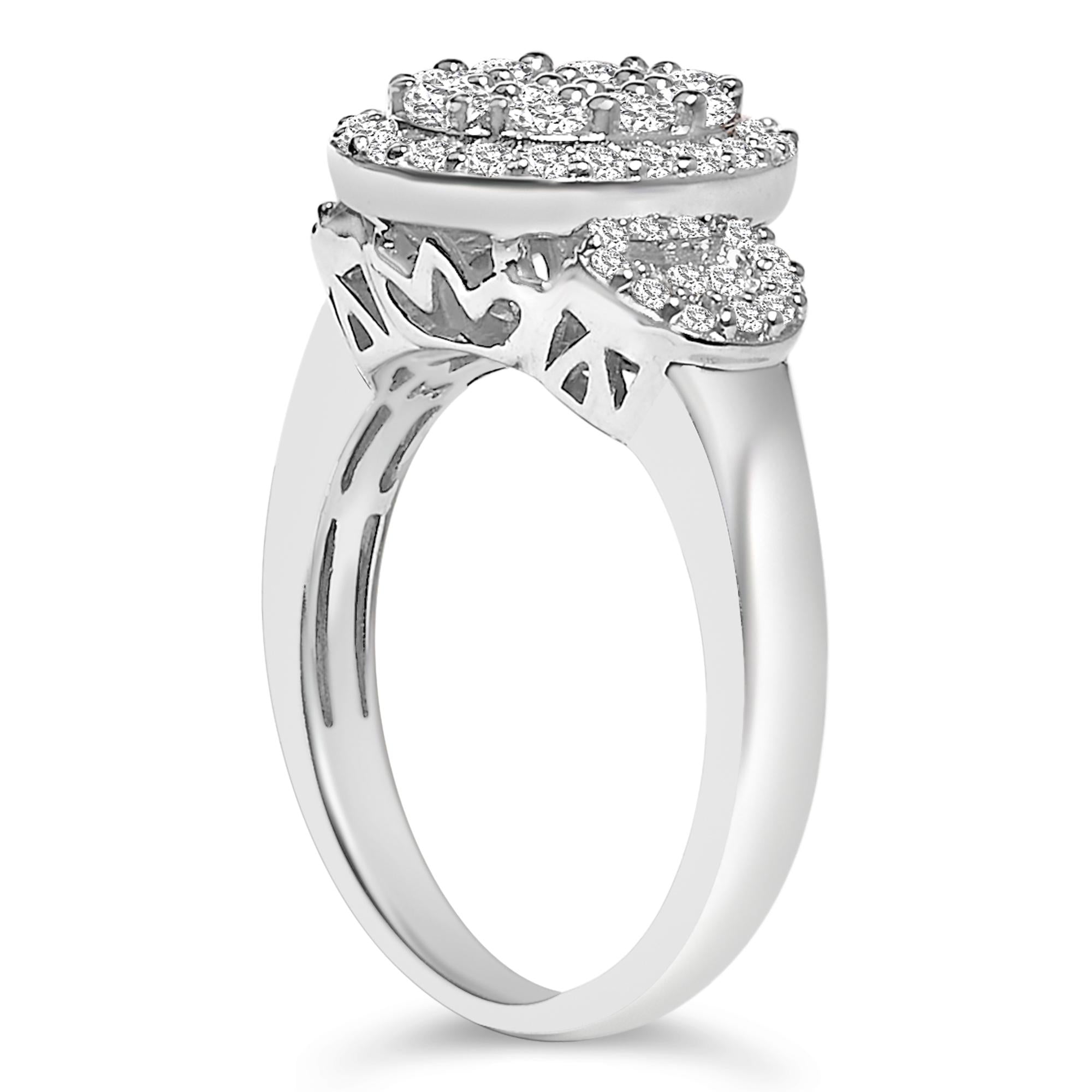 10K White Gold 1.0 Cttw Diamond Oval Cluster with Halo Vintage-Inspired Art Deco Buckle Style Statement Ring (G-H Color, SI1-SI2 Clarity)