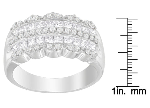 14K White Gold 1 1/7ct. TDW Round and Princess-Cut Diamond Ring(H-I, SI2-I1)