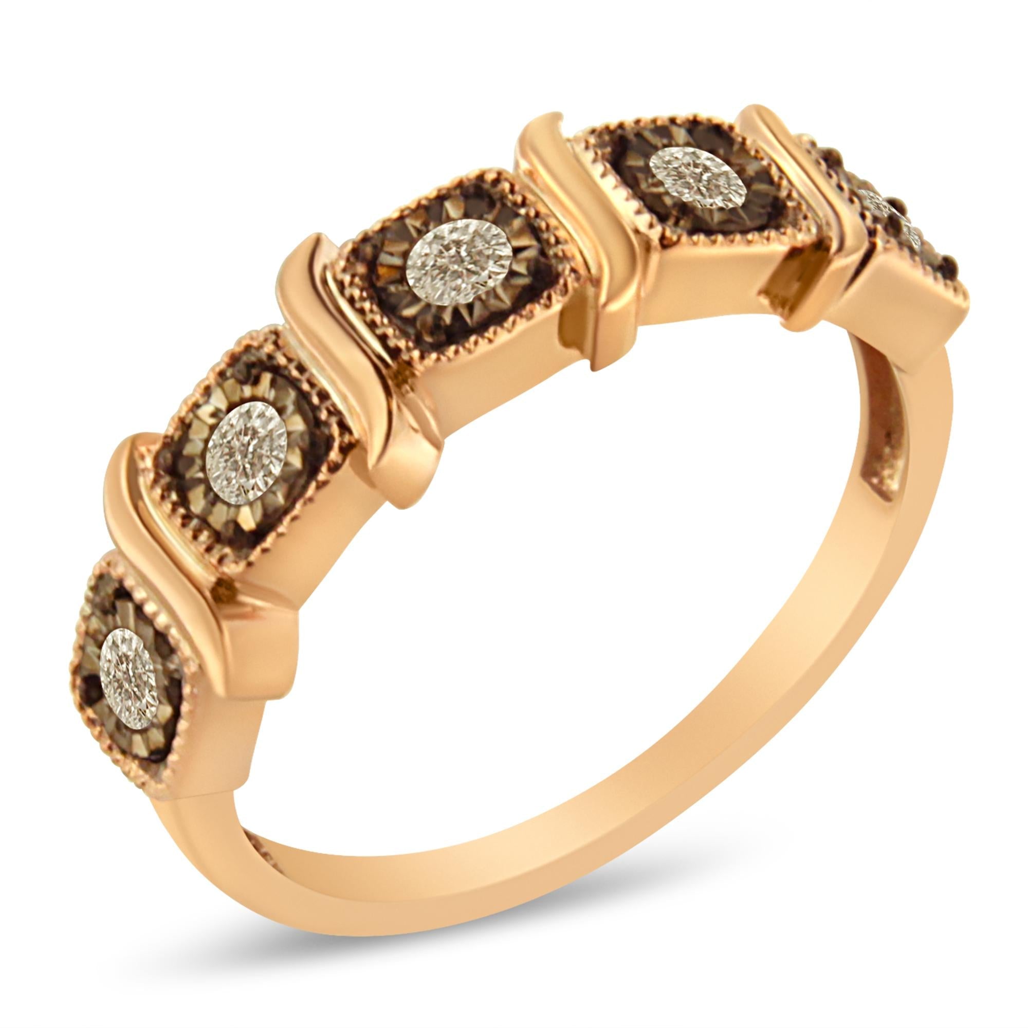 10K Rose Gold Flashed .925 Sterling Silver Miracle-Set 1/4 Cttw Diamond 5-Stone Band Ring  (J-K Color, I1-I2 Clarity)