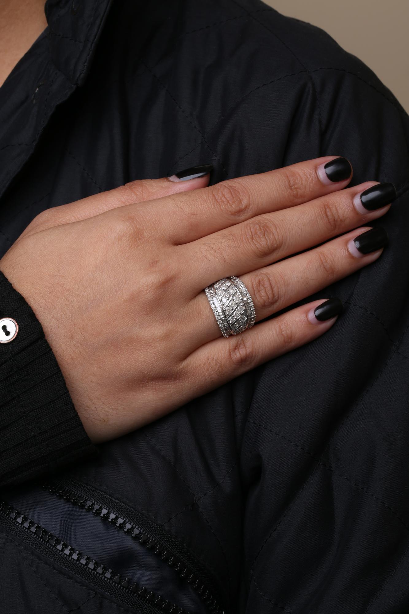 .925 Sterling Silver 2.00 Cttw Diamond Fashion Multi Row Cocktail Ring (H-I Color, I2-I3 Clarity)