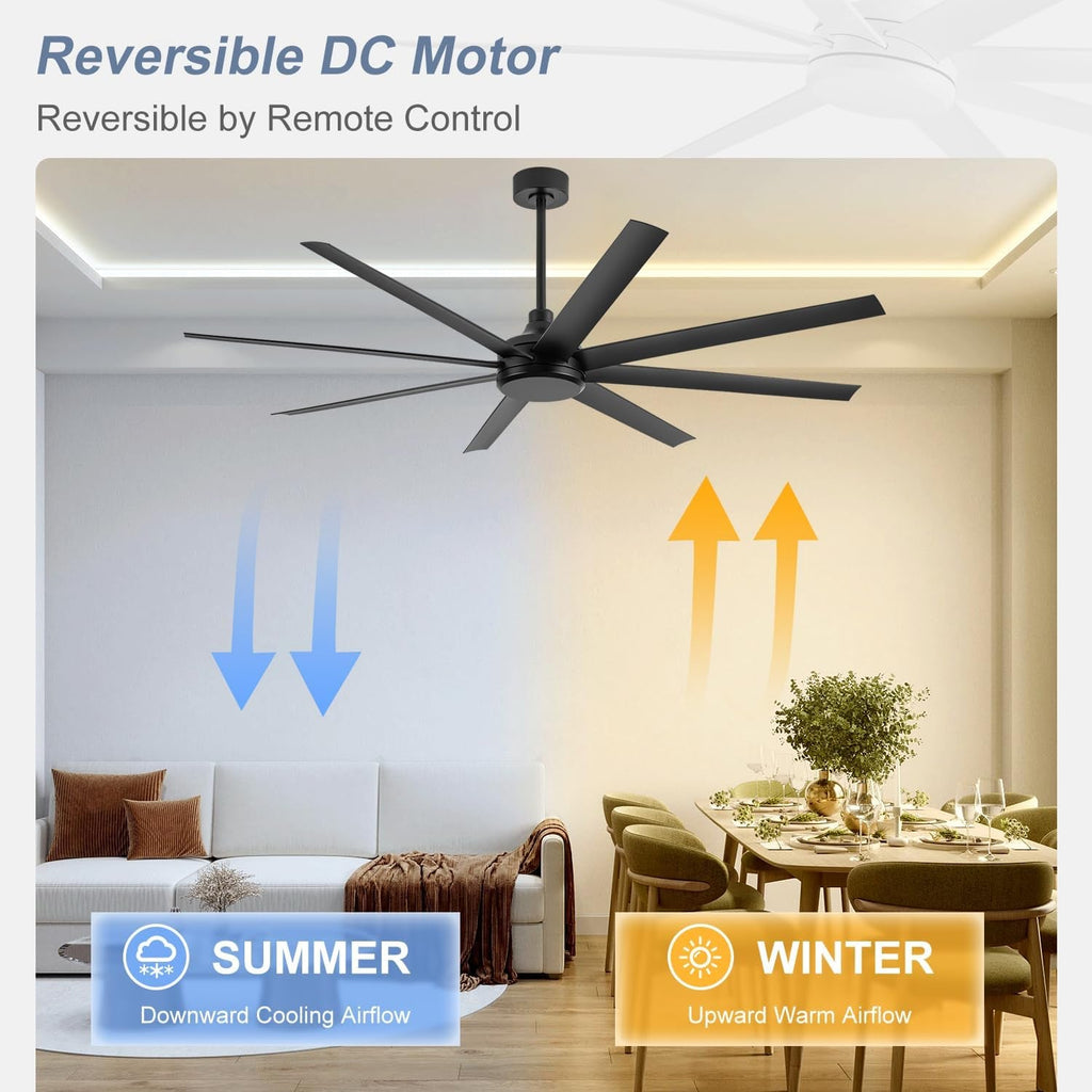 65 Inch Matte Black Ceiling Fan With Remote Quiet DC Motor-3