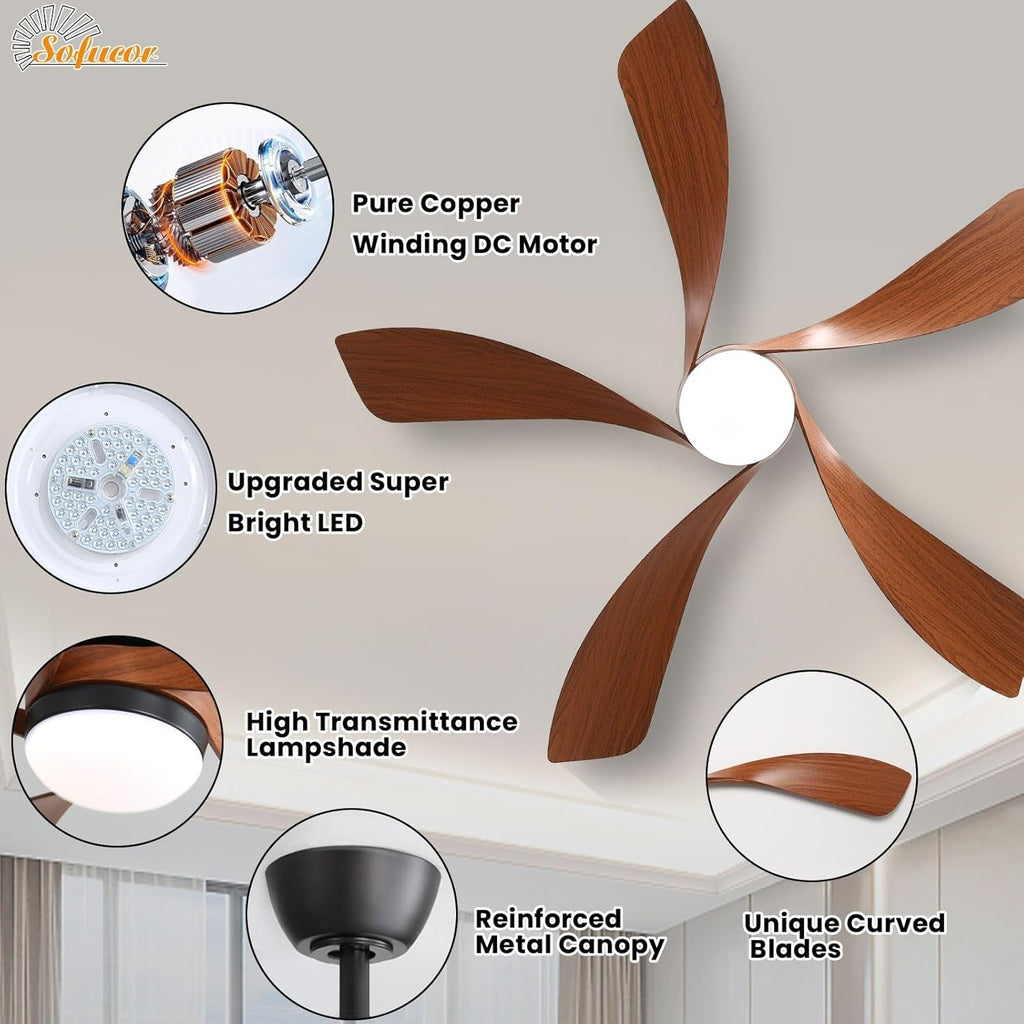52 Inch Smart Ceiling Fan Three Color Lighting Remote